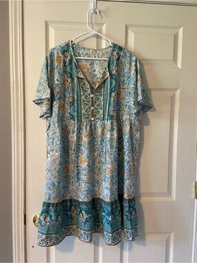 2XL Floral Boho Tunic in Teal and Gold